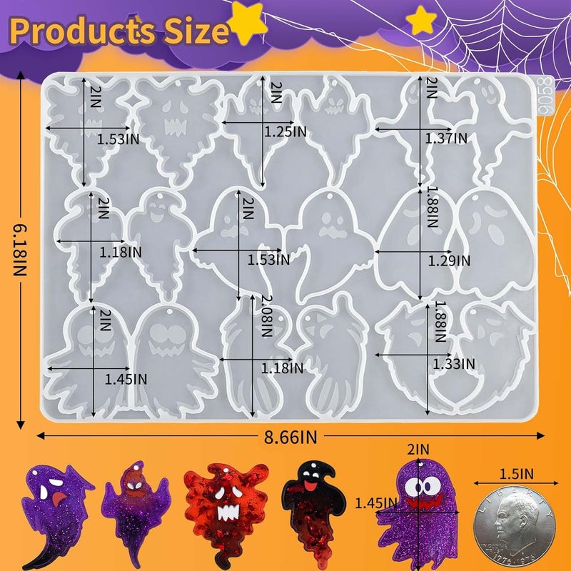 ZQYSING Halloween Resin Earring Molds with Holes, 9 Pair Various Shape Cute Ghost Silicone Mold for Resin, DIY Making Jewelry Earring Keychain for Halloween Party Gifts - Image 4